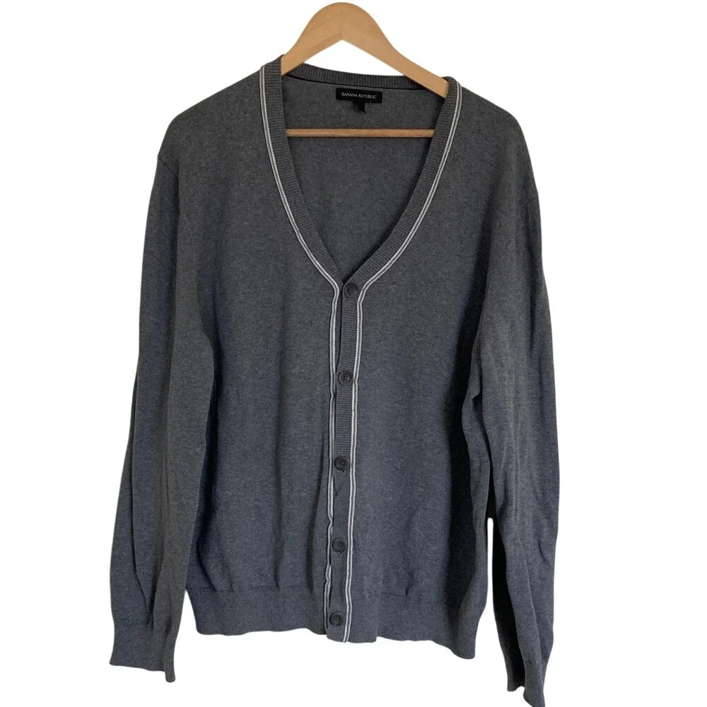 Banana Republic Men's Gray Button Up‎ Cardigan Sweater Size XL Grandpa Classic